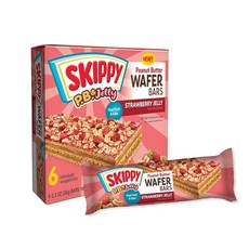 SKIPPY P.B. 젤리 웨이퍼 바 딸기 젤리 맛 진짜 과일 및 귀리 개별 포장된 바 6개(221g(7.8온스)), Peanut Butter Strewberry