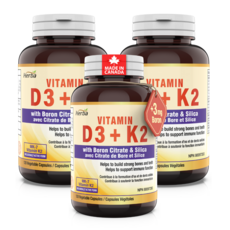 비타민K2 D3 MK-7 120식물성캡슐 1000IU 120mcg 메나퀴논-7 보론 실리카 포함 허바 캐나다, 120정, 3개