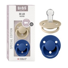 BIBS 젖꼭지 - De Lux 컬렉션 | BPA 프리 원형 젖꼭지 | 실리콘 | 덴마크산 | 클라우드/블랙 컬러 프리미엄 수더 2개 세트 | 사이즈 원 사이즈, One Size | 0-36 Month, Vanilla/Cornflower