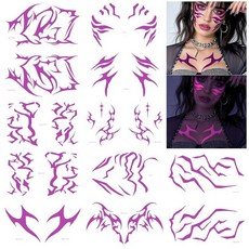 형광 UV 네온 코스프레 임시 패턴 타투 12개 코스프레 할로윈 음악 축제 댄스 파티 메이크업 판타지 크리처 디자인 테마 코스튬 액세서리, 12PCS UV Hunter