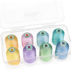 새로운 브로쓰레드 - 20가지 옵션 자수 및 퀼팅을 위한 투명 플라스틱 보관함이 있는 폴리에스터 기계 실을 각각 1000m씩 8개의 스냅 스풀 핑크/로즈/플레쉬, Pastel Color