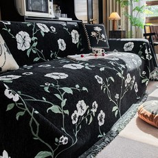 碎花圖案沙發巾 復古風沙發套 加厚布藝沙發罩, 花遇和風-橙色,180*130cm（無扶手單人位）, 1個