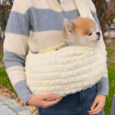 사각마켓 탈출방지 소형견용 강아지 구름 슬링백, 1개, 아이보리