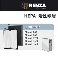 RENZA 適用Blueair 203 205 270E 280i 290i 空氣清淨機 HEPA活性碳濾網, 1個