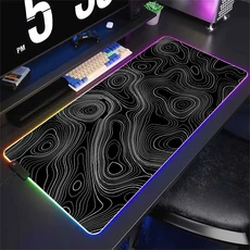 LED 데스크 매트 흑백 라인 RGB 컴퓨터 마우스 패드 게이머 캐비닛 발광 추상 키보드 게임, 05 RGB 350x250x3mm, 02 HL1807