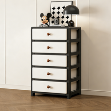 LOVFIR 서랍장 수납장 수납장 다용도 틈새 수납장 플라스틱 침대협탁, 5개, 블랙화이트(브라운 손잡이)