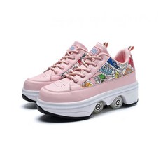 변형 롤러 스케이트 로우 파쿠르 신발 선물 야외 더블 바퀴 스니커즈, 42, Pink 4 wh ls, 1개