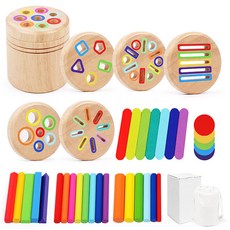 威威虎 顏色分類筒 兒童3-6歲 顏色形狀認知配對 實木筆筒 益智木製玩具, 小號磁吸款：六蓋筆筒, 1個