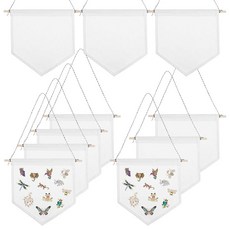 2 캔버스 배너 블랭크 10개 30 x 25.9cm(11.8 10.2인치) 화이트 페넌트 배너 에나멜 핀용 나무 도웰 핀 디스플레이 방 장식용 브로치 버튼 패치, 캔버스 배너 블랭크 10개, 30 x 25.9cm(11