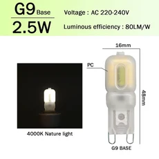 미니 LED 옥수수 전구 G9 E14 AC 220V 2W 슈퍼 브라이트 스트로브 없는 백색광 할로겐 램프 교체 가능, 16 G9 2.5W 4000K, 03 2pcs