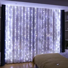 3/4/6M USB 커튼 꽃줄 Led 빛 Garlands 크리스마스 조명 장식 문자열 새해 2024 거리 갈 랜드, 07 White, 05 3Mx2M, White