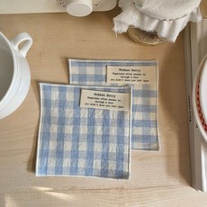 핸드메이드 패브릭컵받침 티코스터 까페소품 2p, 블루 영문라벨, 2개