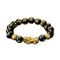 黑曜石貔貅手鍊，招財納福時尚手環，男女皆宜彈性繩設計