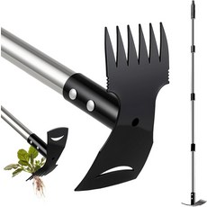 Mitclear 잡초제거기 잔디뽑기 잡초뽑기 제초기 긴 손잡이가 달린 잡초 풀러 도구58IN 2-in-1 원예 수공구 제거기 갈퀴 & 정원 호이 콤보 마당 파티오 잔디용 수동