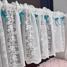 화이트 레이스 카페 커튼 플라워 숏 커튼 주방 창문 가리개 봉 주머니 타입 발란스 커튼