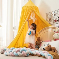 침대 브라운 캐노피 인테리어 아이방 캐노피커튼 침대커튼 스모키블루, A 라이트옐로우