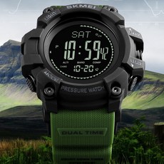 SKMEI 1358 스포츠 등산용 필드워치 아웃도어 탐험 전자시계 고도계 기압계 온도계 나침판 방수 손목시계, 1개, 그린