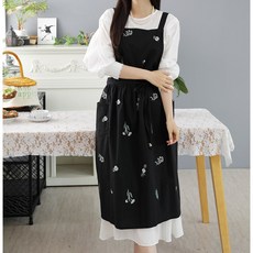 꽃자수앞치마 플로리스트꽃집 어린이집교사 코튼 방수프릴앞치마, 블 랙   들꽃자수, 1개