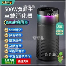 O 車用空氣清淨器，去除異味除味，寵物清淨機，小型空氣淨化器，便攜式淨化器，負離子空氣清淨機, 黑色【淨化+跑馬燈氛圍夜燈】插款