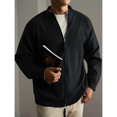 拼接針織羊毛莫代爾開衫毛衣 男士外套 秋冬保暖立領拉鍊上衣