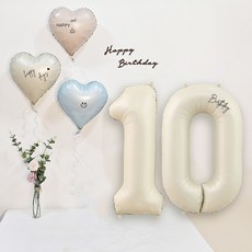 올리브파티 밀키파스텔 하트 호일 풍선 가랜드 숫자 생일 풍선 세트, 1세트, 숫자10
