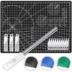 아네즈 공예 칼 정밀 커터 및 셀프 힐링 커팅 매트 취미 세트 30개 포함 예술 스크랩북 스텐실, C. Black, C. Black