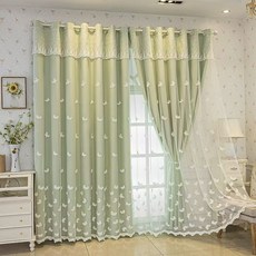 아일렛형 레이스 암막커튼 이중세트 레이스망사+암막커튼 고급 나비 자수