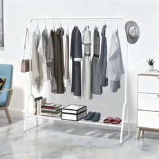 옷걸이 행거 2단 드레스룸 원룸 스탠드 옷걸이 이동식 수납, 흰색