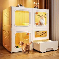 고양이빌라 대형 하우스 케이지 플라스틱 조립식, 1개, 2열2단 옐로우 (기본구성 + 조명)