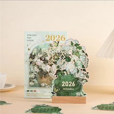 2026 감성 플라워 꽃 일러스트 탁상 달력 우드 인테리어 선물용 캘린더, 1개, white rose