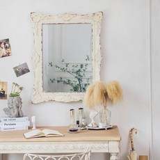 Eze Art Deco 法式鄉村壁鏡 白色復古雕刻邊框 壁掛方鏡 牆鏡 化妝鏡 仿舊