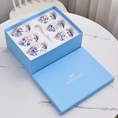 六碗六勺套裝骨瓷歐式田園風整套米飯碗家用高檔送禮禮盒裝, 芙蓉六碗六勺【禮盒裝】, 1個