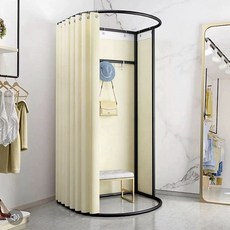 이동식 피팅룸 트랙 도어 선반 탈의실 스톨 디스플레이 매장, 패키지 A, 블랙 프레임 베이지색 차광 천