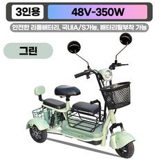 라이트웨이 산뜻한컬러의 세발전동스쿠터 350W 도심주행 3인탑승가능 등하원용추천 안전한 리튬배터리 탈부착가능, 1개, 그린-3인-15Ah(최대100km주행)