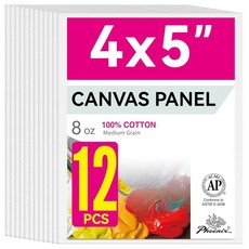해외 PHOENIX 페인팅 캔버스 패널 20.3 x 25.4cm8 10인치 12개 밸류 팩 - 226.8g8온스 삼중 밑칠 100% 면 중성 보드 페인팅용 아크릴 유화용 화이트, 화이트._4 x 5