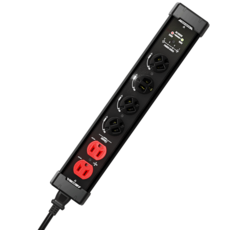 Power Guard 嗶嗶延長線:PRO 6插座 雙電壓 1480J高係數抗雷擊 用電量監控 鎖固插座 斷電保護 電腦設備專用 獨立開關, 全黑, 1個, 3m