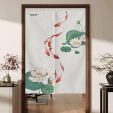 가리개 커튼 선반 방문 현관 가벽커튼 가림막 동양화 65x90 고독한 잉어