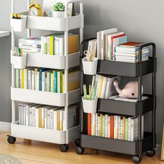 이동식 3단 트롤리 선반 수납함 서빙카트 트레이 책장 물건 수납 소품 정리, 블랙