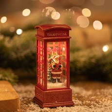 【熱銷Top1-限時下殺】聖誕節音樂鈴八音盒 雪花旋轉燈飾 聖誕樹場景佈置 平安夜禮物 創意桌面擺件 節日裝飾 彩燈音樂, 電話亭聖誕老人(無水款)