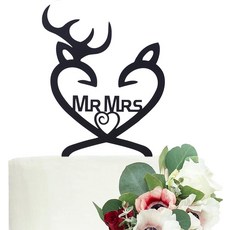 LOVENJOY 선물 박스형 사슴 웨딩 케이크 토퍼 벅과 암컷 사냥 웨딩 미스터 앤 미세스 케이크 장식 블랙 독특한 러브 하트 모양, LOVENJOY 선물 박스형 사슴 웨딩 케이크 토퍼 벅