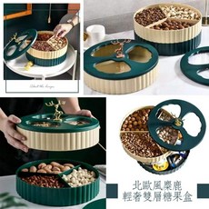 麋鹿造型雙層糖果盒 桌面收納擺飾 北歐風格, 1個, 金色、孔雀綠