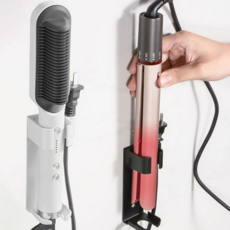 고데기 거치대 욕실용 벽걸이 정리대 무타공 고데기 드라이어 알루미늄 아이롱 헤어롤 미용실 기기, 1고데기거치대-블랙