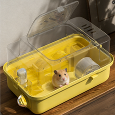 CYLIFE 햄스터 하우스 햄스터집 투명케이지 휴대용 이동장 분리 세척가능 통풍 이동가방 이층, 1개, 옐로우