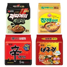 [천지라면] 농심 오뚜기라면 봉지라면세트 18P (짜파게티 더블랙 4P + 참깨라면 4P + 신라면 5P + 너구리 5p ) 라면스프