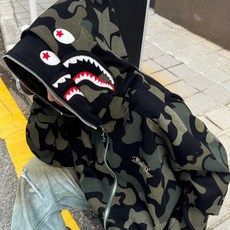 HANLIN 남녀공용 후드 집업 캐주얼 밀리터리 카모플라쥬 코튼 혼방 후드티