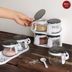 스푼 양념통 세트 아트 원형 글라스 양념통 4구 ye2+418XN