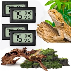 보돌로 파충류 체온계 및 습도 게이지 4PCS 디지털 접착 탱크 액세서리 거북이 서식지 카멜레온 케이지 이과나 청개구리 테라리움용 애완용품, 4개, 검정