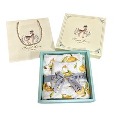 竹纖維紗布包巾口水巾彌月禮盒 (附禮盒提袋) - 初生賀禮首選, 【檸檬貓】竹纖紗包巾+四層竹纖紗方巾彌月禮盒, 1個