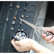 밀튼 업그레이드형 스톤리무버 타이어돌 돌빼기 돌제거(파우치포함), 메탈실버, 1개