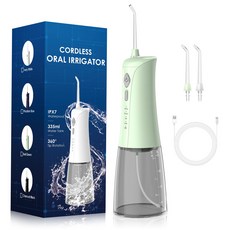 PYHO 치아교정 휴대용 무선 구강세정기 물치실 335ml 대용량 완전방수, 초록색, CYQ241